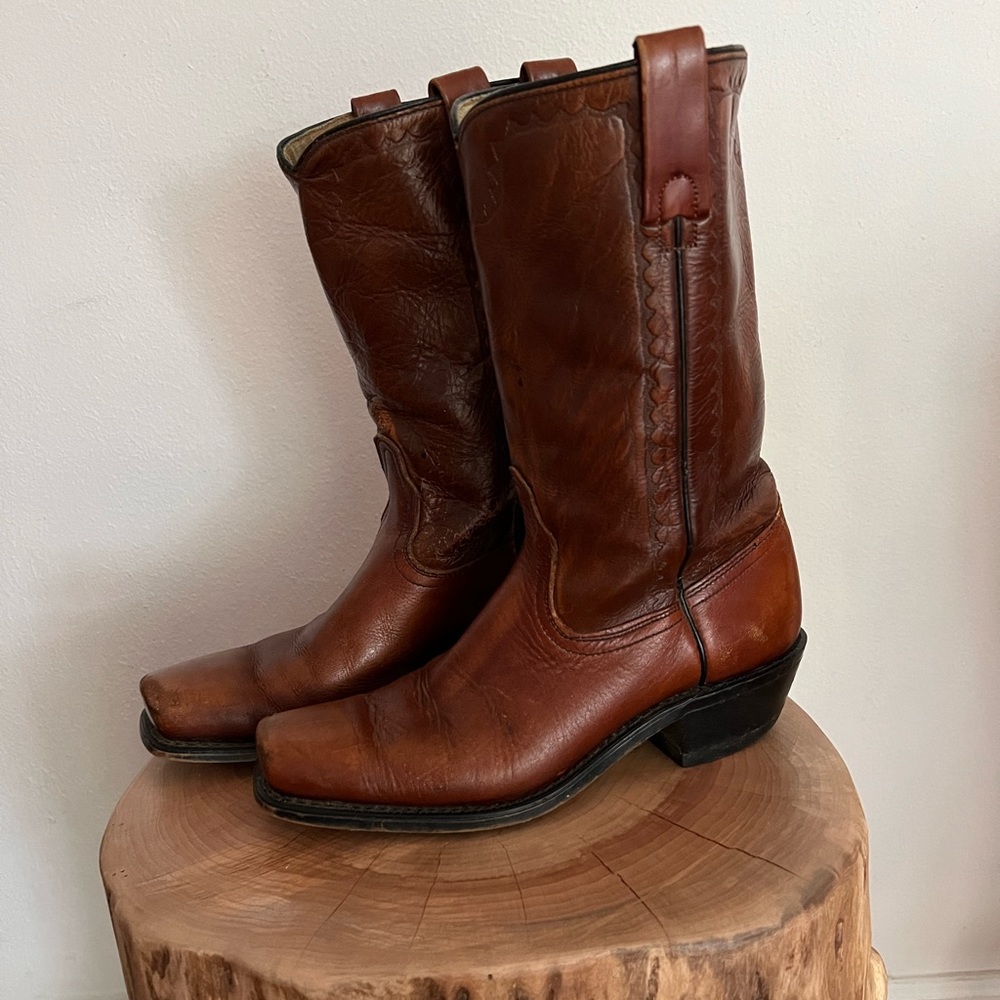 Vintage Leather Cowboy Boots, Distressed Naturally